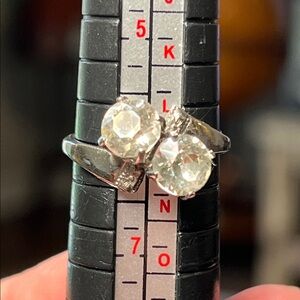 Antique Art Deco Thomas McGrath Paste Diamond Toi et Moi Sterling Silver Ring